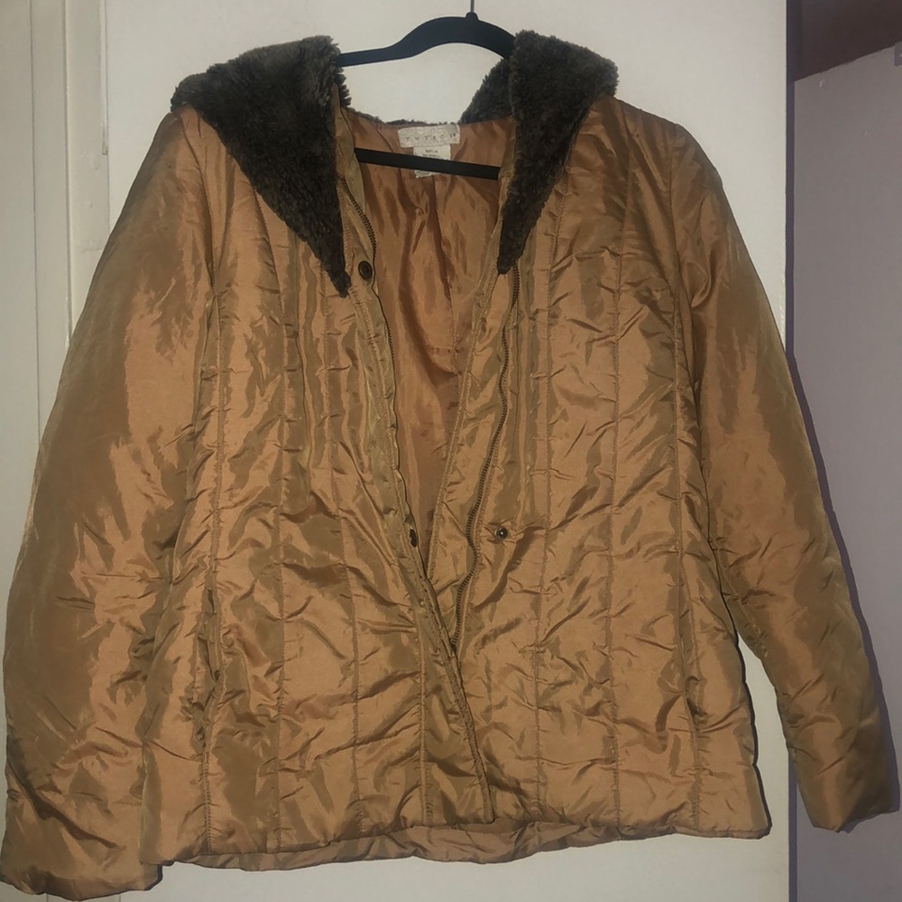 Tweeds Light Brown Puff Jacket w/ Faux Fur